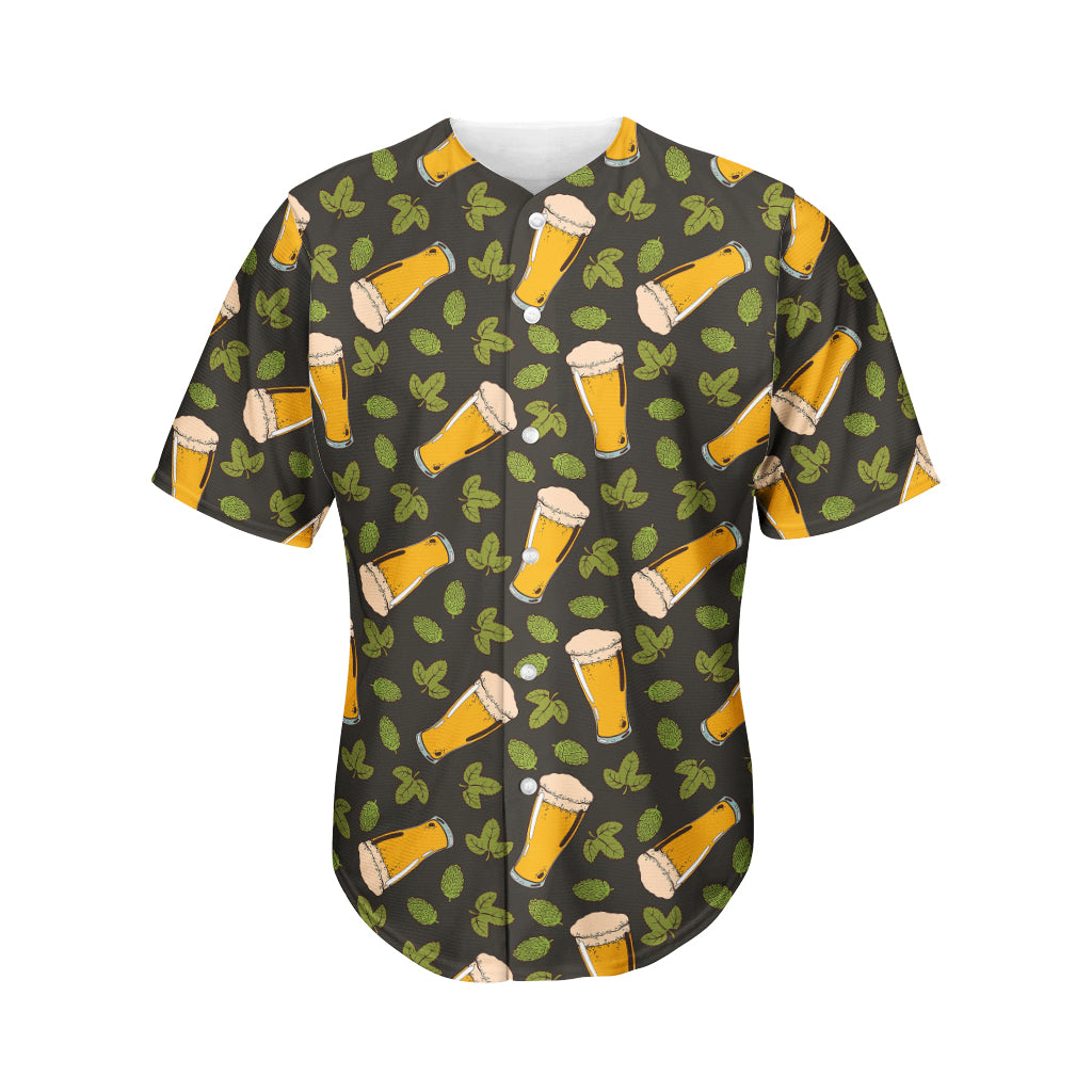 Beer Hop Cone And Leaf Pattern Print Men's Baseball Jersey