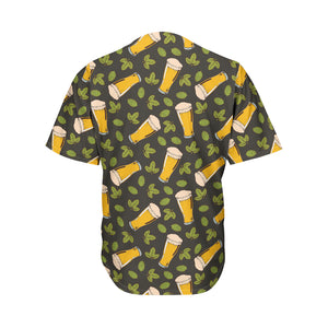 Beer Hop Cone And Leaf Pattern Print Men's Baseball Jersey