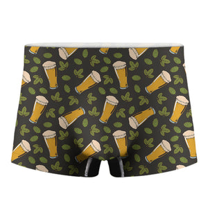 Beer Hop Cone And Leaf Pattern Print Men's Boxer Briefs