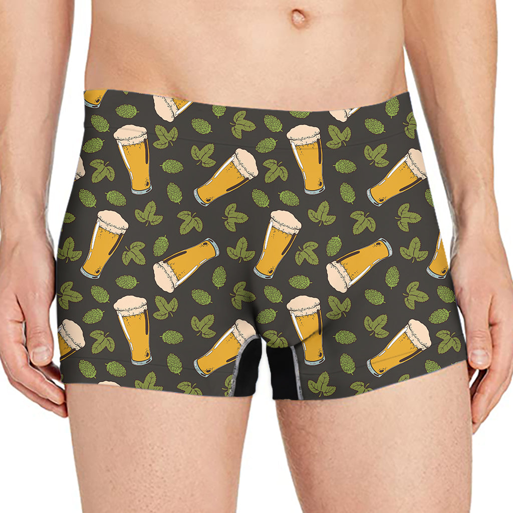 Beer Hop Cone And Leaf Pattern Print Men's Boxer Briefs