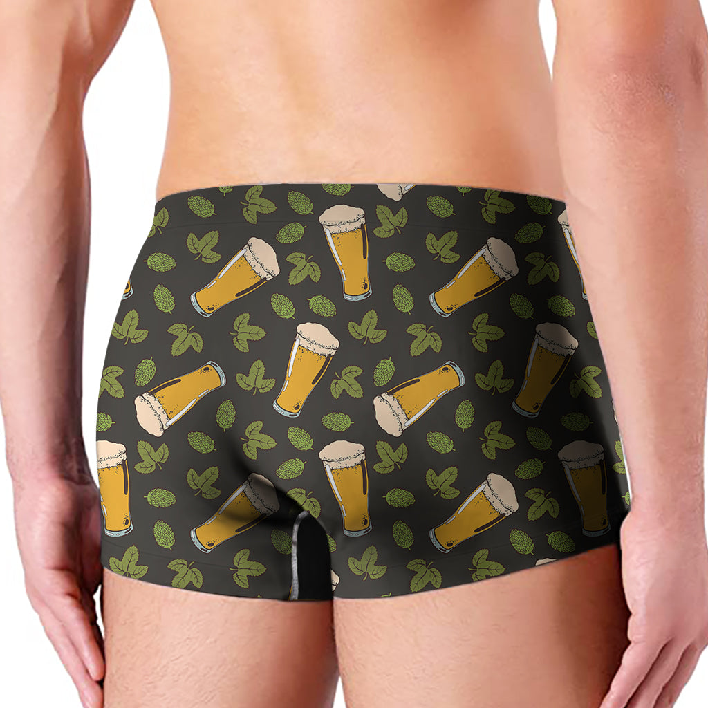 Beer Hop Cone And Leaf Pattern Print Men's Boxer Briefs