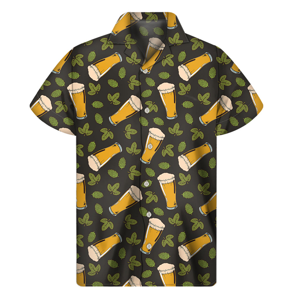 Beer Hop Cone And Leaf Pattern Print Men's Short Sleeve Shirt