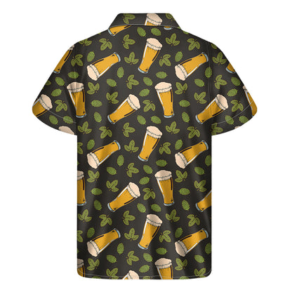 Beer Hop Cone And Leaf Pattern Print Men's Short Sleeve Shirt