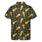 Beer Hop Cone And Leaf Pattern Print Men's Short Sleeve Shirt
