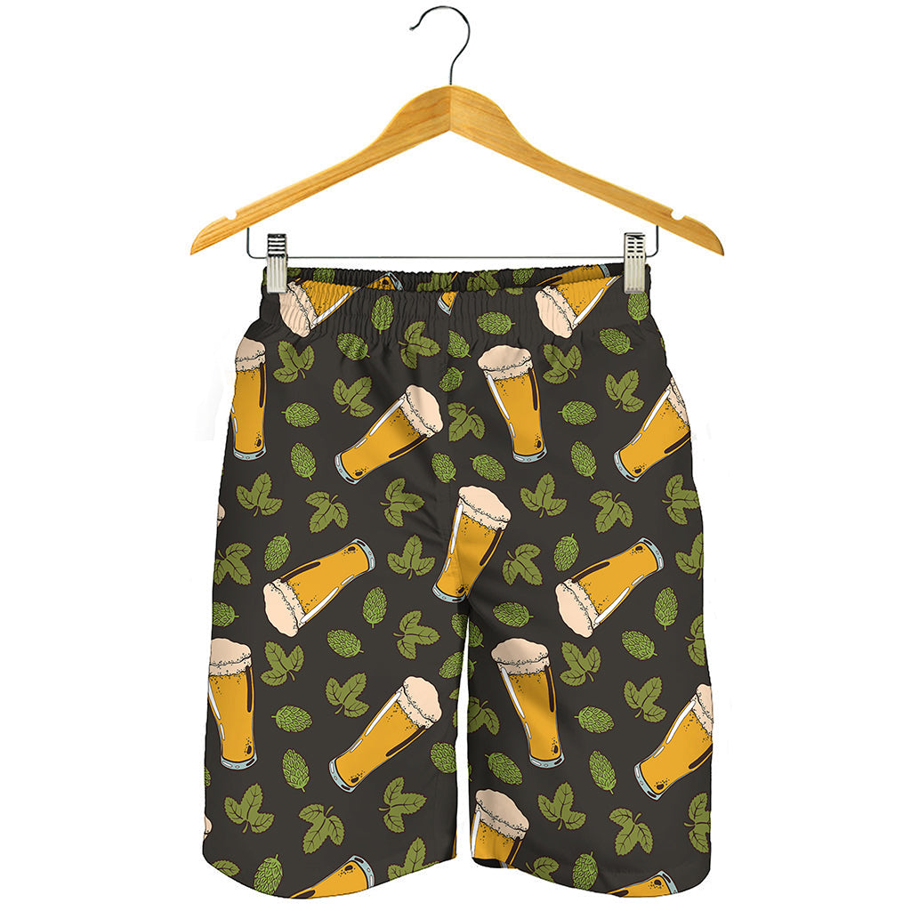 Beer Hop Cone And Leaf Pattern Print Men's Shorts