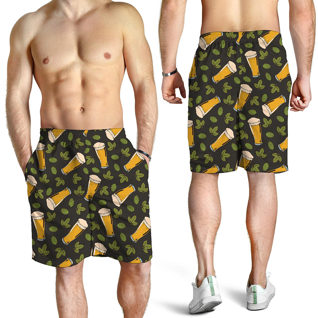 Beer Hop Cone And Leaf Pattern Print Men's Shorts