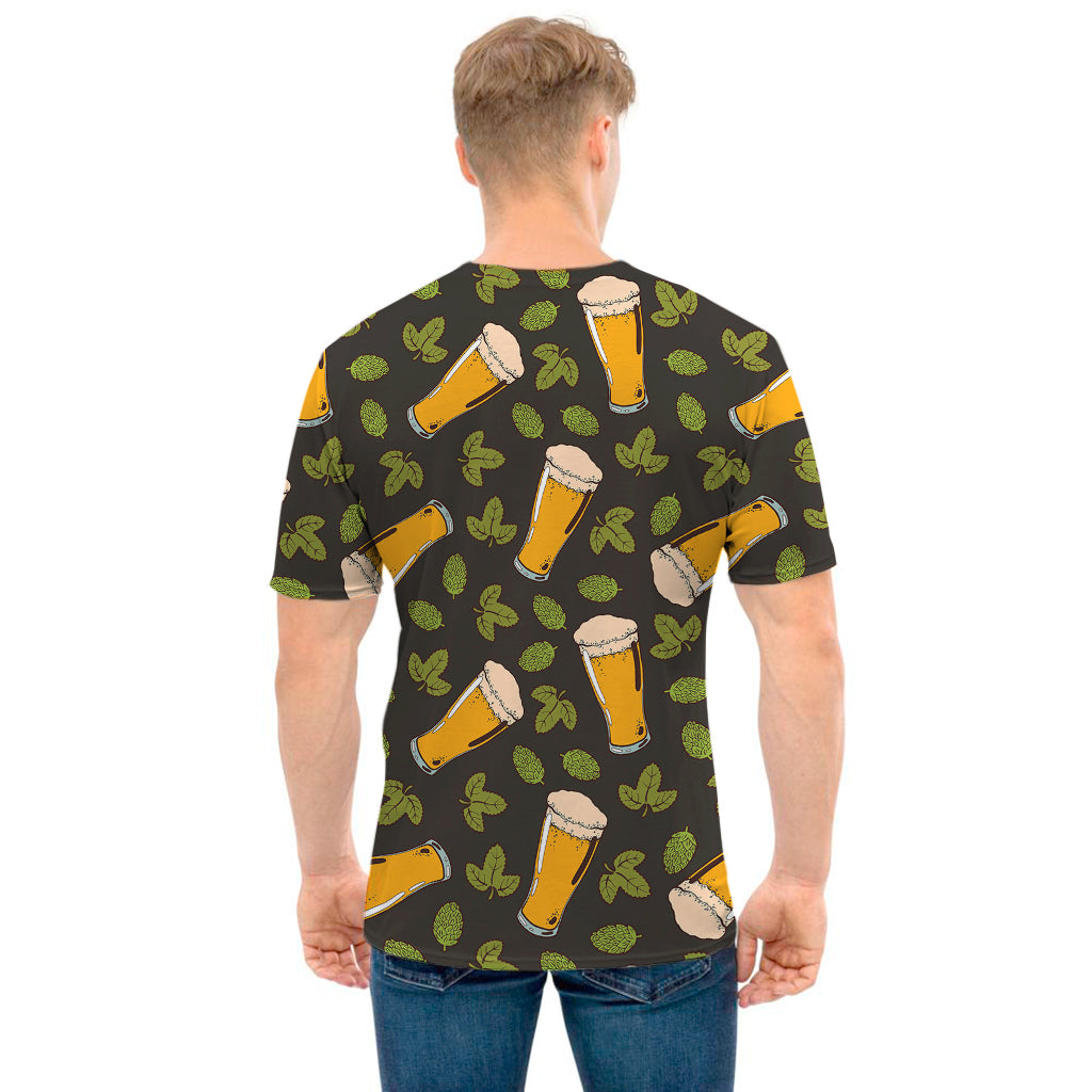 Beer Hop Cone And Leaf Pattern Print Men's T-Shirt