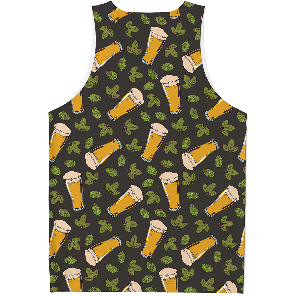 Beer Hop Cone And Leaf Pattern Print Men's Tank Top