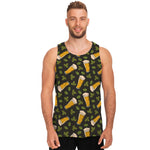 Beer Hop Cone And Leaf Pattern Print Men's Tank Top