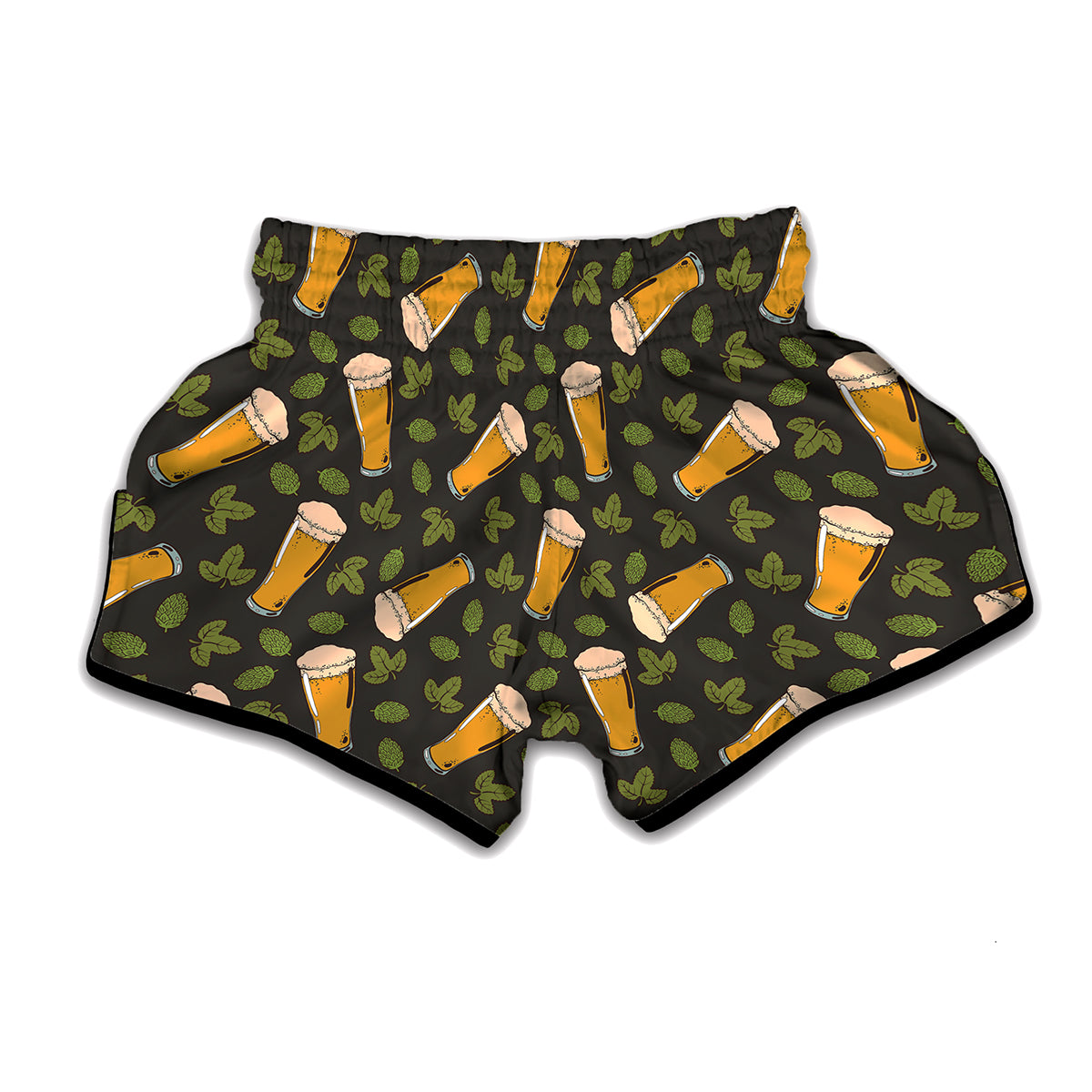 Beer Hop Cone And Leaf Pattern Print Muay Thai Boxing Shorts