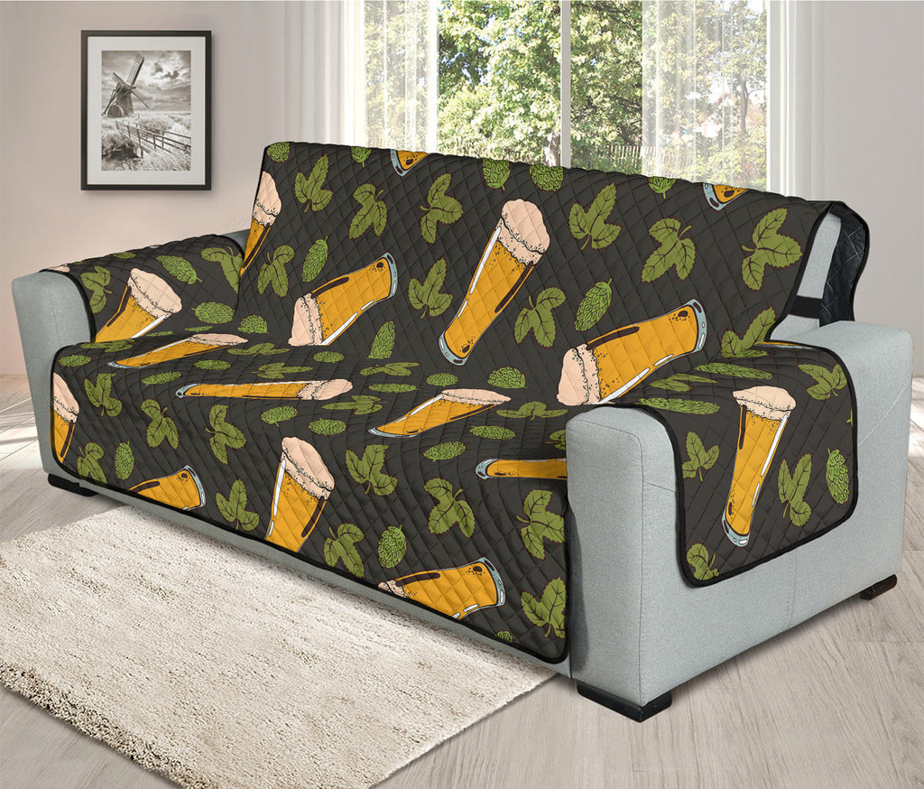 Beer Hop Cone And Leaf Pattern Print Oversized Sofa Protector