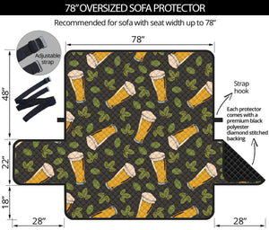 Beer Hop Cone And Leaf Pattern Print Oversized Sofa Protector