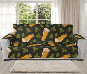 Beer Hop Cone And Leaf Pattern Print Oversized Sofa Protector