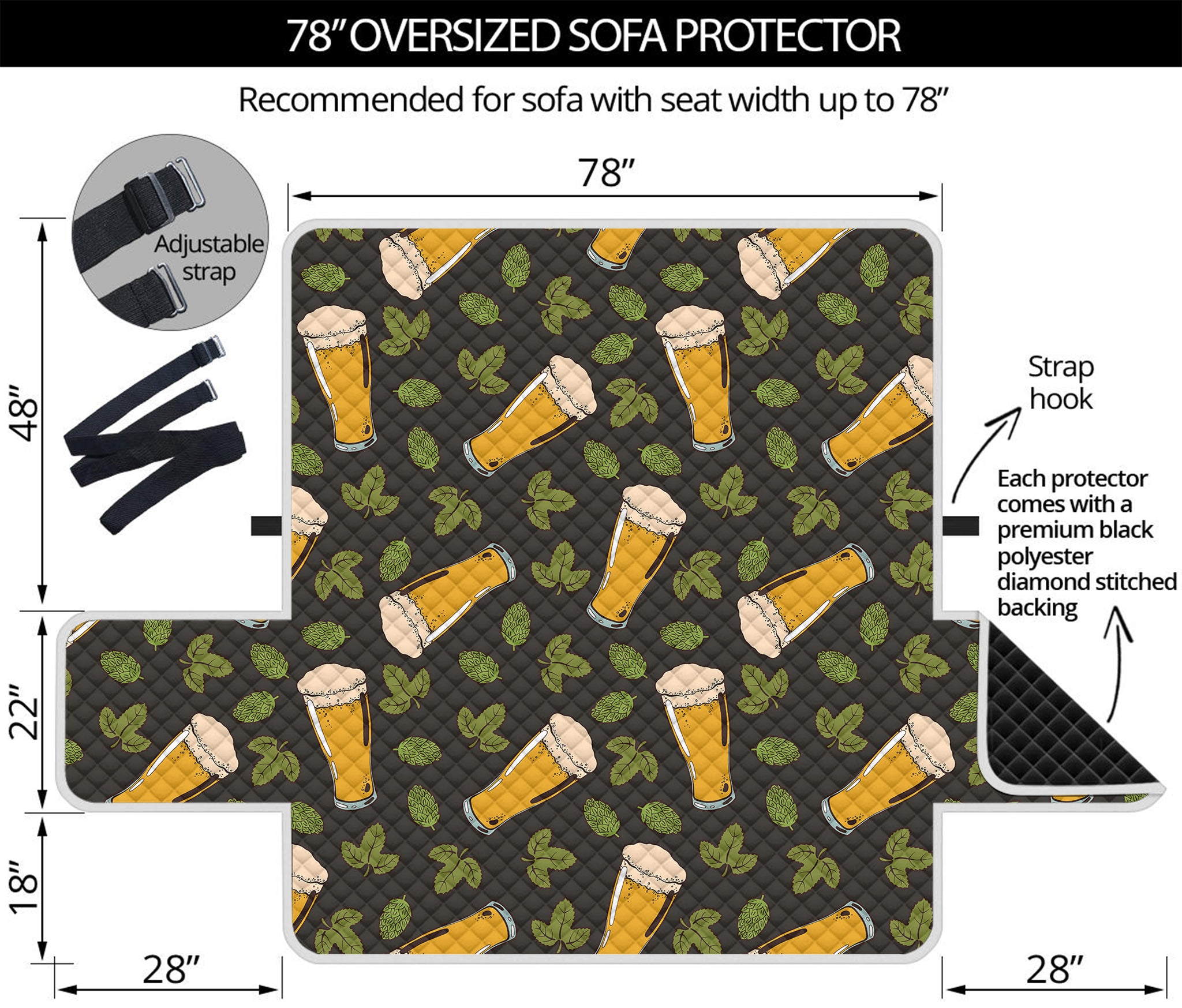 Beer Hop Cone And Leaf Pattern Print Oversized Sofa Protector