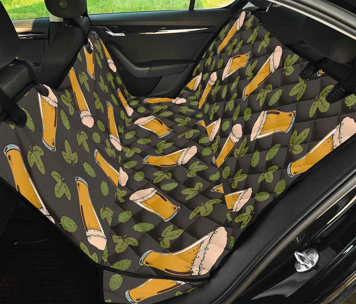 Beer Hop Cone And Leaf Pattern Print Pet Car Back Seat Cover
