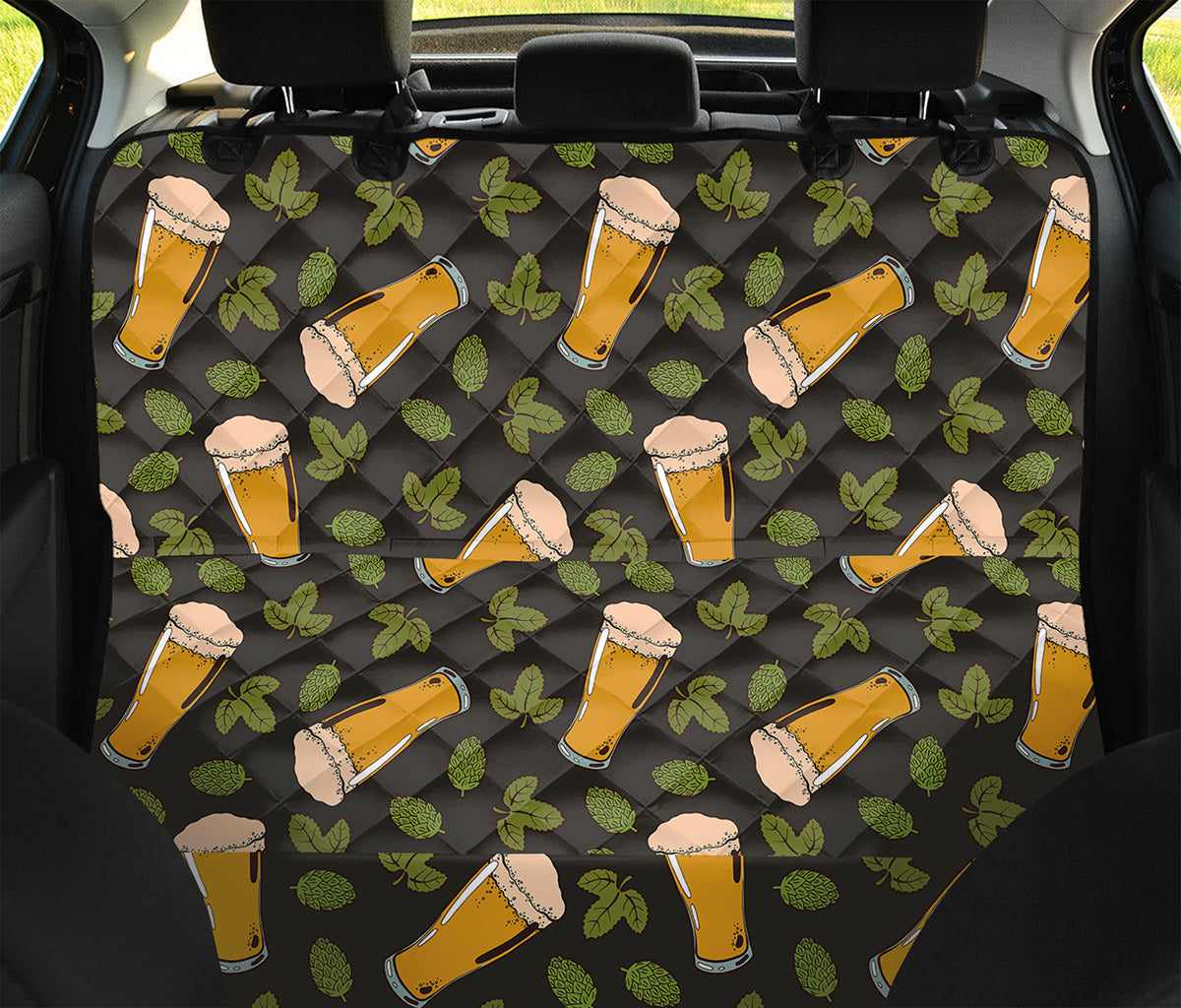 Beer Hop Cone And Leaf Pattern Print Pet Car Back Seat Cover