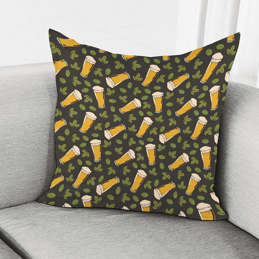 Beer Hop Cone And Leaf Pattern Print Pillow Cover