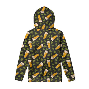 Beer Hop Cone And Leaf Pattern Print Pullover Hoodie