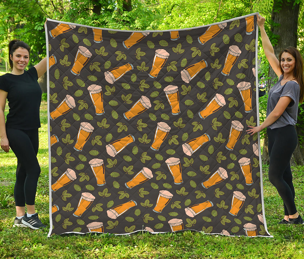 Beer Hop Cone And Leaf Pattern Print Quilt