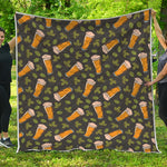 Beer Hop Cone And Leaf Pattern Print Quilt