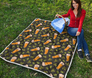 Beer Hop Cone And Leaf Pattern Print Quilt