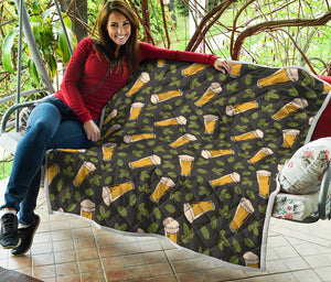 Beer Hop Cone And Leaf Pattern Print Quilt