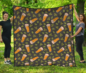 Beer Hop Cone And Leaf Pattern Print Quilt