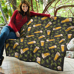 Beer Hop Cone And Leaf Pattern Print Quilt