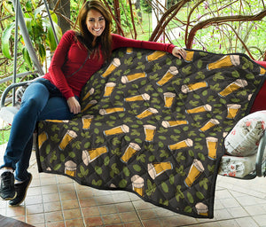 Beer Hop Cone And Leaf Pattern Print Quilt