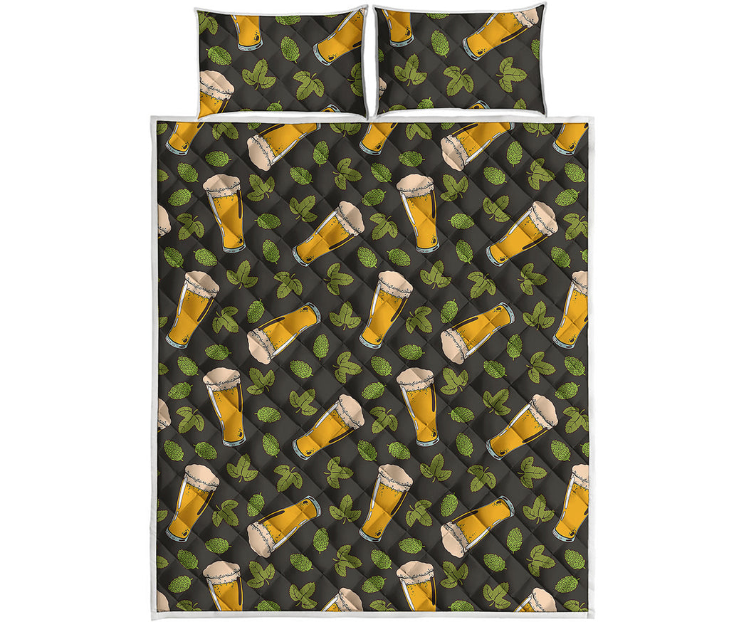 Beer Hop Cone And Leaf Pattern Print Quilt Bed Set