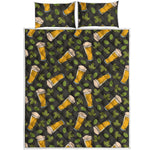 Beer Hop Cone And Leaf Pattern Print Quilt Bed Set