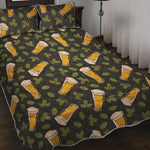 Beer Hop Cone And Leaf Pattern Print Quilt Bed Set