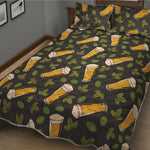 Beer Hop Cone And Leaf Pattern Print Quilt Bed Set