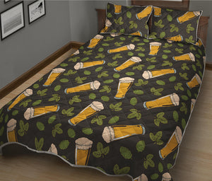 Beer Hop Cone And Leaf Pattern Print Quilt Bed Set