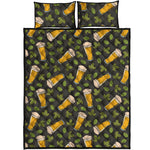 Beer Hop Cone And Leaf Pattern Print Quilt Bed Set