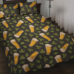 Beer Hop Cone And Leaf Pattern Print Quilt Bed Set