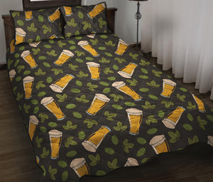 Beer Hop Cone And Leaf Pattern Print Quilt Bed Set