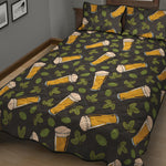 Beer Hop Cone And Leaf Pattern Print Quilt Bed Set