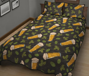 Beer Hop Cone And Leaf Pattern Print Quilt Bed Set