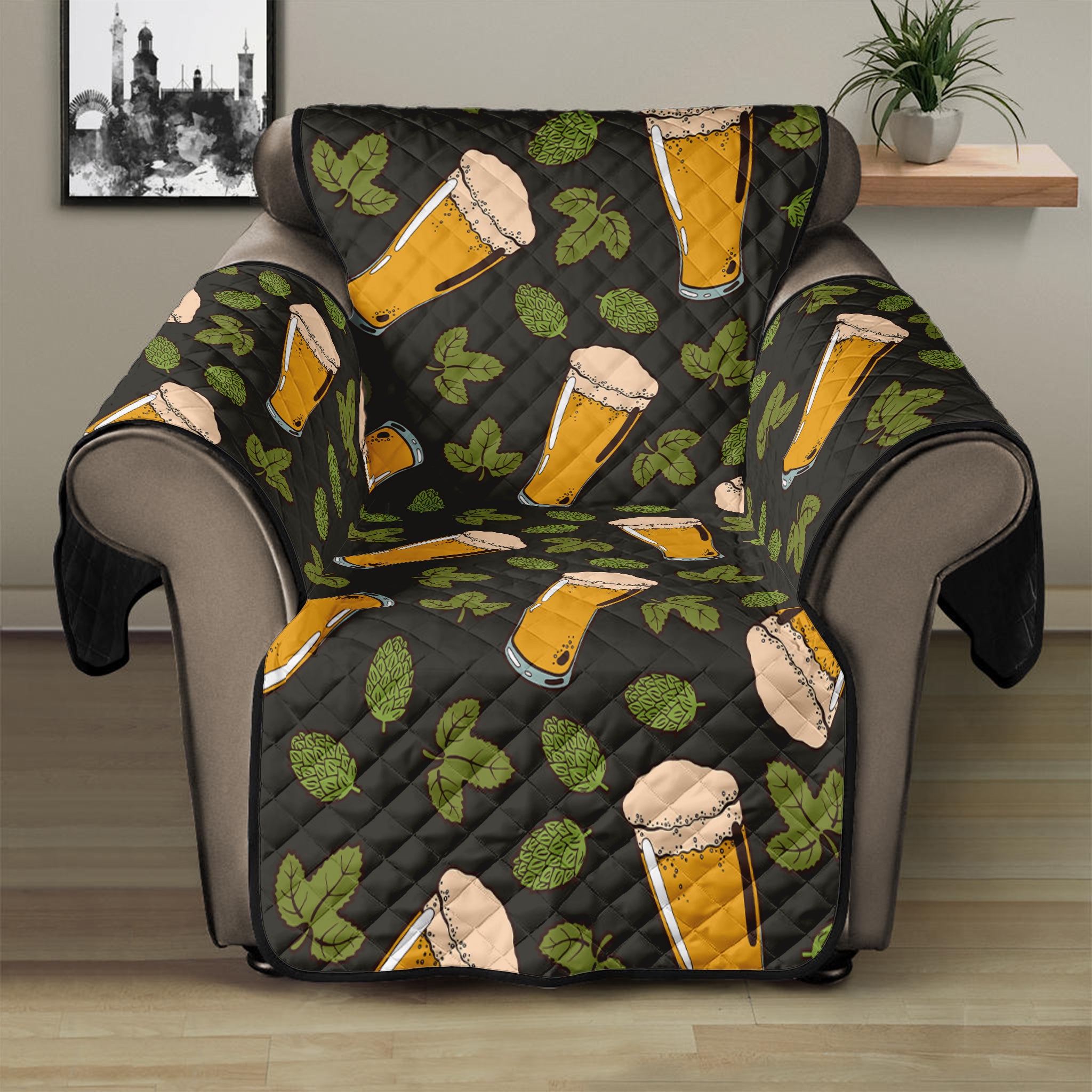 Beer Hop Cone And Leaf Pattern Print Recliner Protector