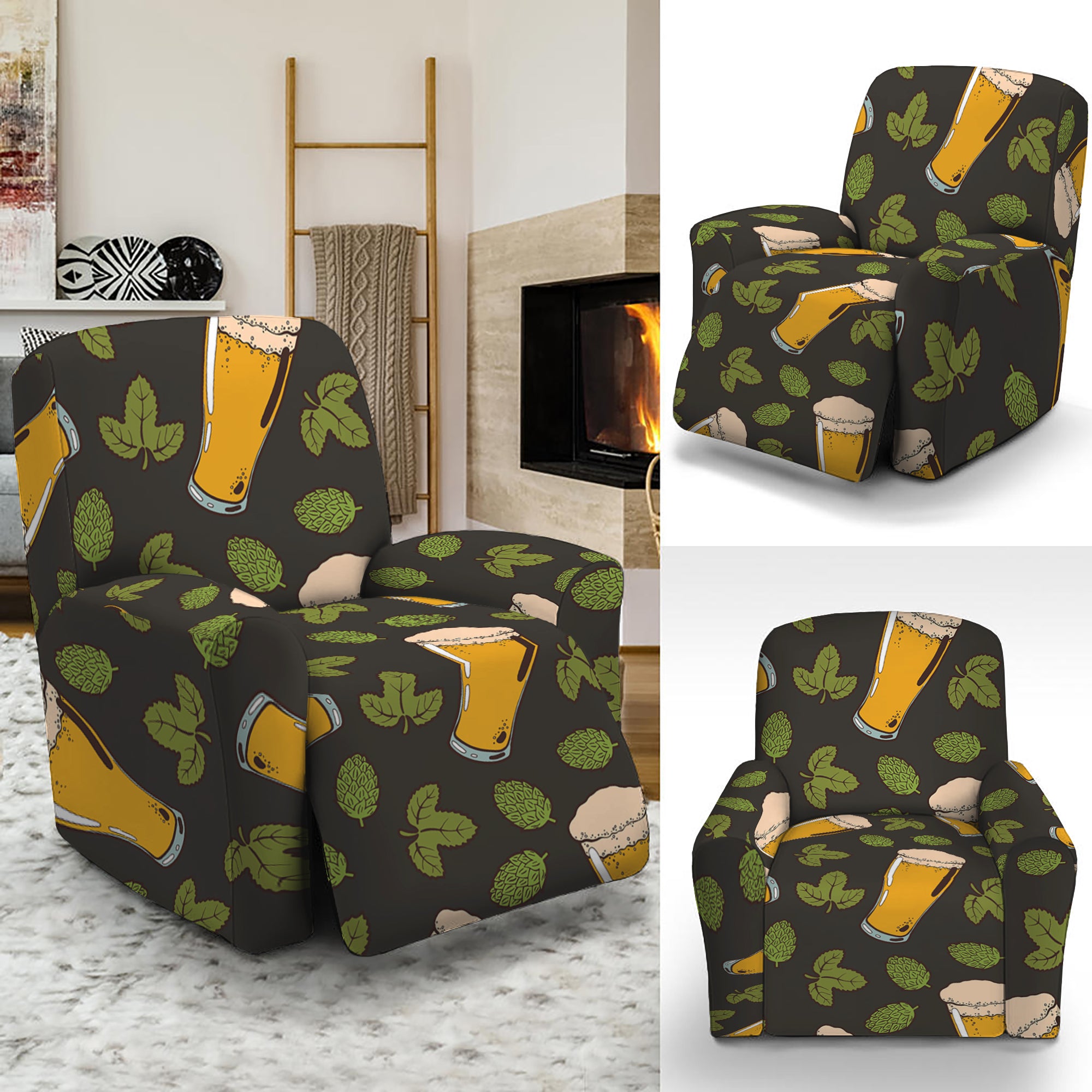 Beer Hop Cone And Leaf Pattern Print Recliner Slipcover