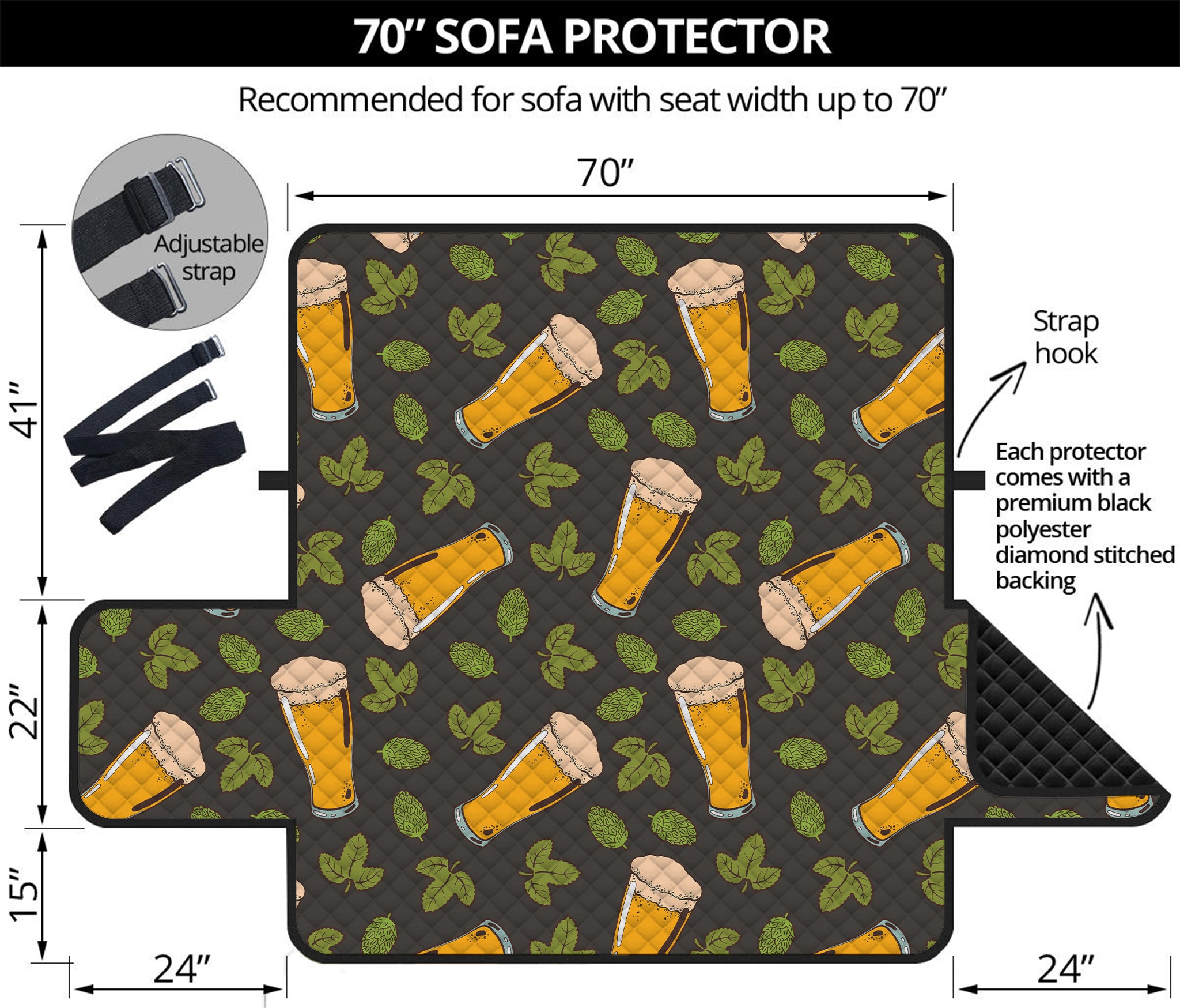 Beer Hop Cone And Leaf Pattern Print Sofa Protector