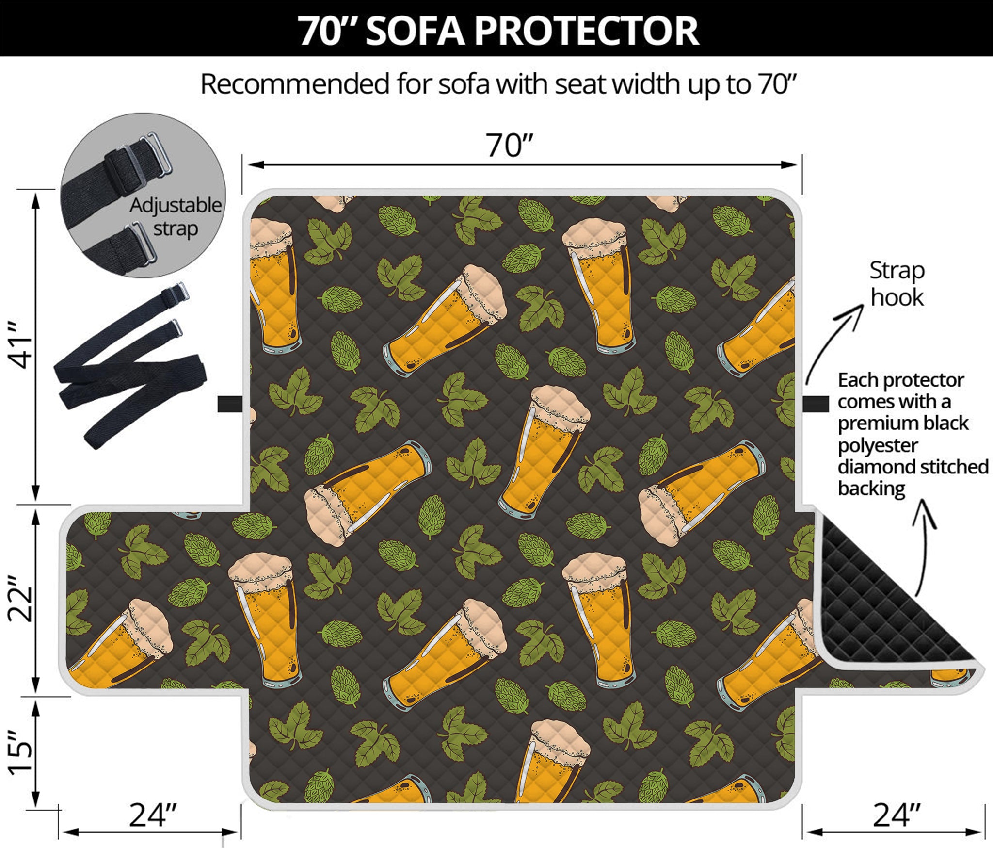 Beer Hop Cone And Leaf Pattern Print Sofa Protector