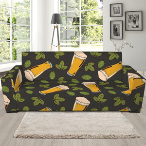 Beer Hop Cone And Leaf Pattern Print Sofa Slipcover