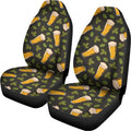 Beer Hop Cone And Leaf Pattern Print Universal Fit Car Seat Covers