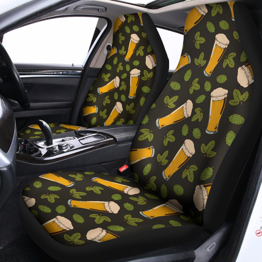 Beer Hop Cone And Leaf Pattern Print Universal Fit Car Seat Covers