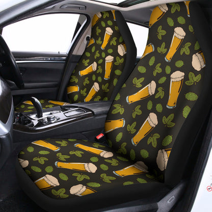 Beer Hop Cone And Leaf Pattern Print Universal Fit Car Seat Covers