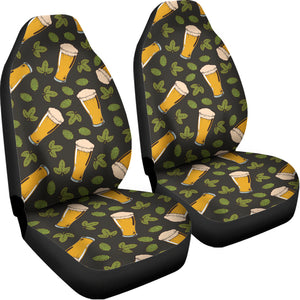 Beer Hop Cone And Leaf Pattern Print Universal Fit Car Seat Covers