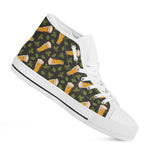 Beer Hop Cone And Leaf Pattern Print White High Top Shoes