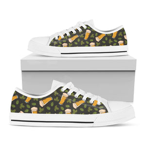 Beer Hop Cone And Leaf Pattern Print White Low Top Shoes